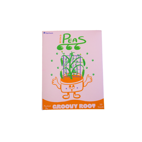 Seeds packet with cartoon character and text on a pink background