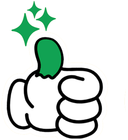 Green thumb up icon with stars on a white background