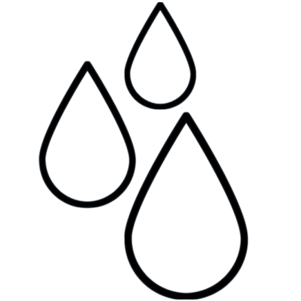 Three black droplet shapes on a white background