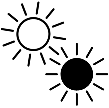 Two black sun symbols on a white background